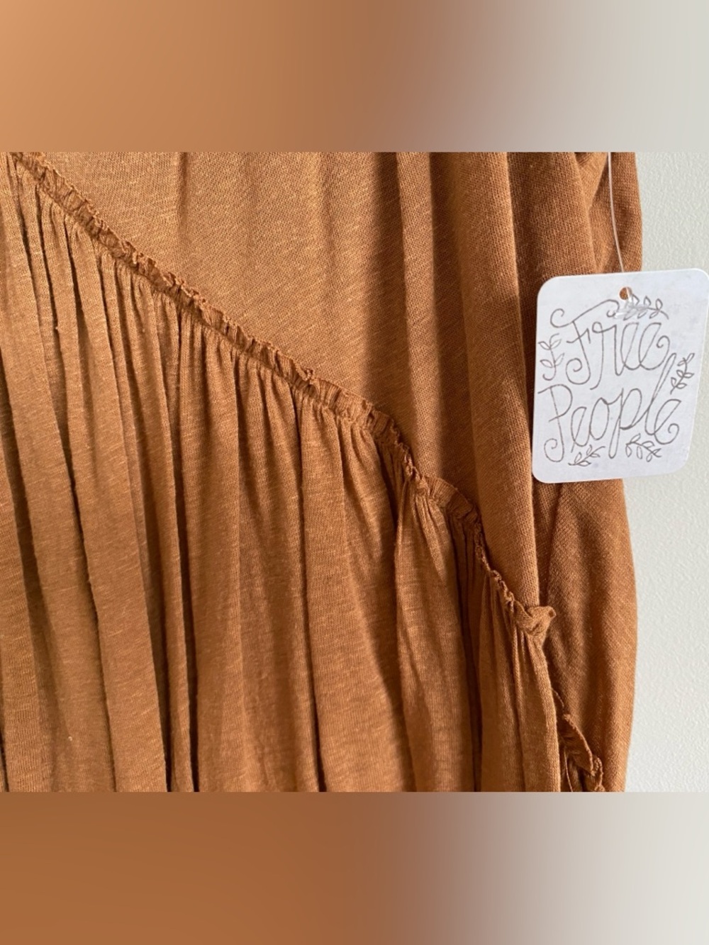 NWT Free People Dark Tan Sleevless Smocked Drapey Flowy Babydoll Tank Top - L - Picture 4 of 5